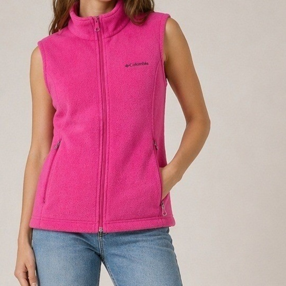 Columbia Pink Fleece Vest Women's Medium Full Zip Outdoor Core